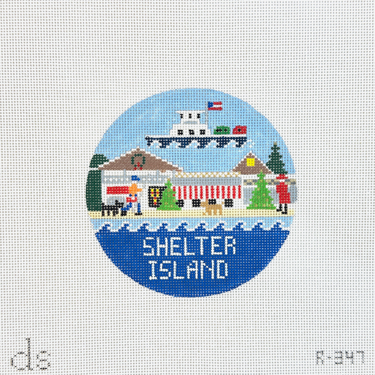 Doolittle Stitchery Shelter Island Travel Round Needlepoint Canvas