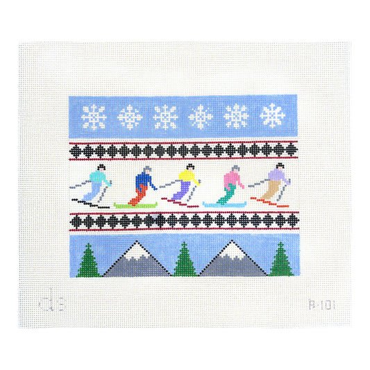 Doolittle Stitchery Skiers Snowboarders Pillow Needlepoint Canvas