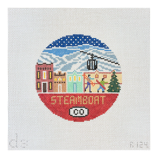 Doolittle Stitchery Steamboat Travel Round Needlepoint Canvas