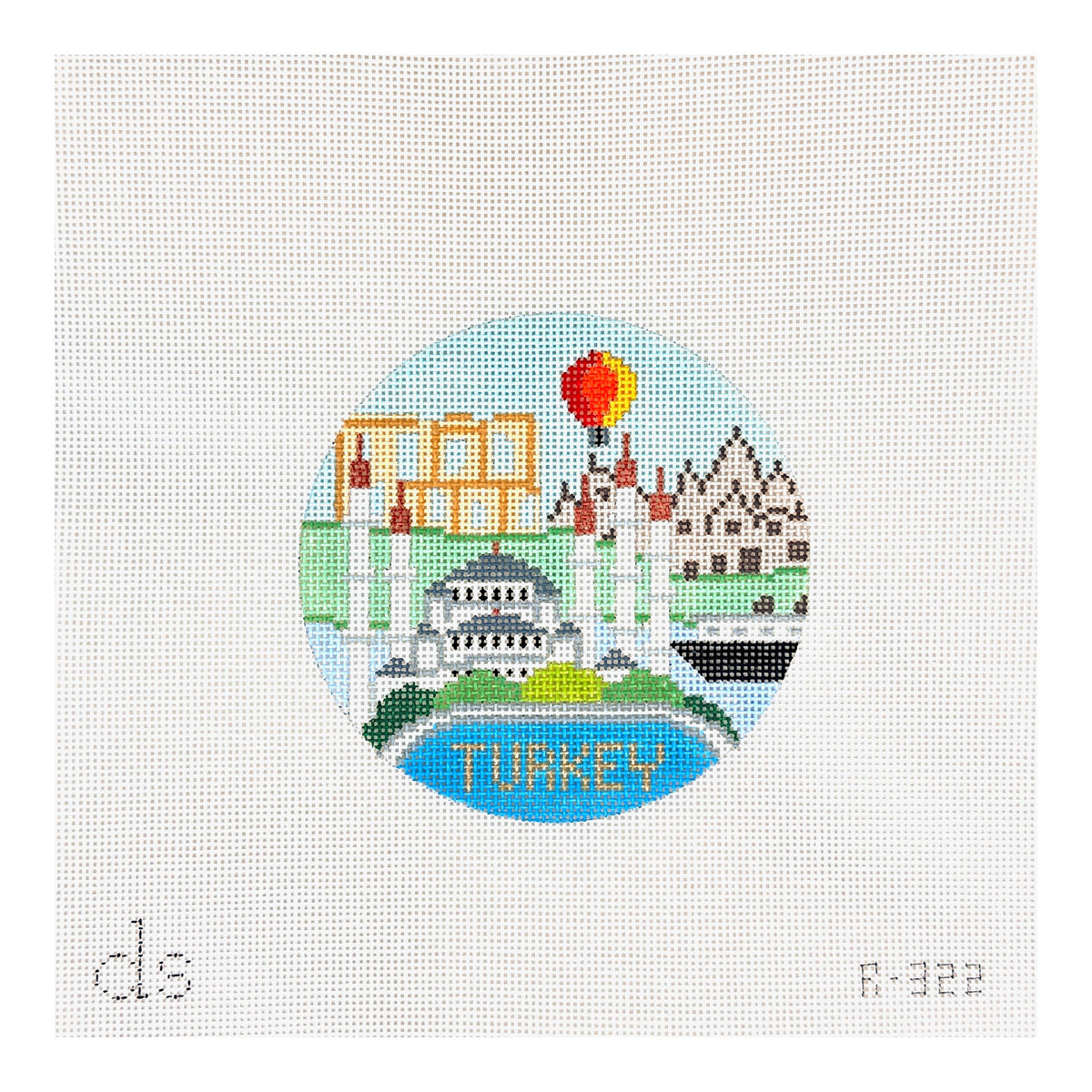 Doolittle Stitchery Turkey Travel Round Needlepoint Canvas