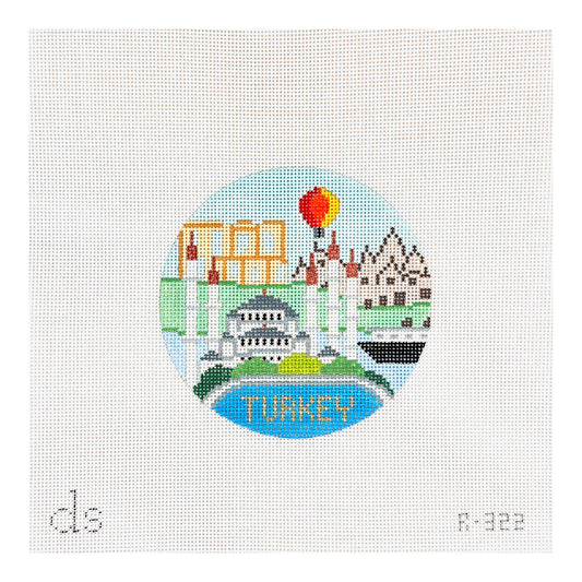 Doolittle Stitchery Turkey Travel Round Needlepoint Canvas