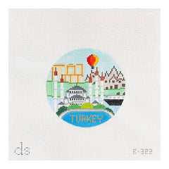 Doolittle Stitchery Turkey Travel Round Needlepoint Canvas