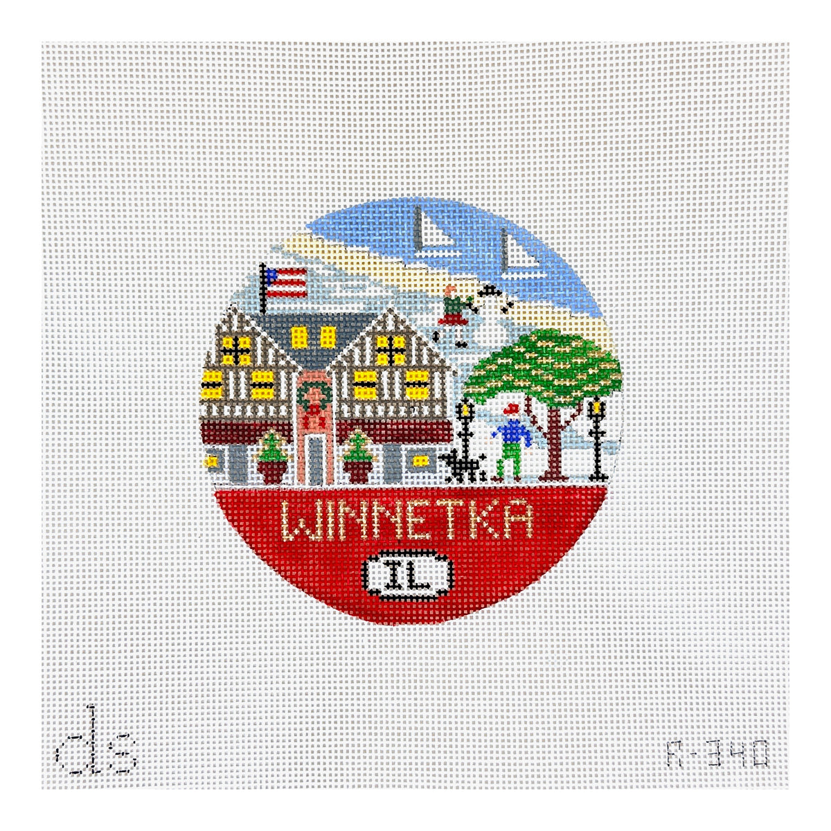 Doolittle Stitchery Winnetka Travel Round Needlepoint Canvas
