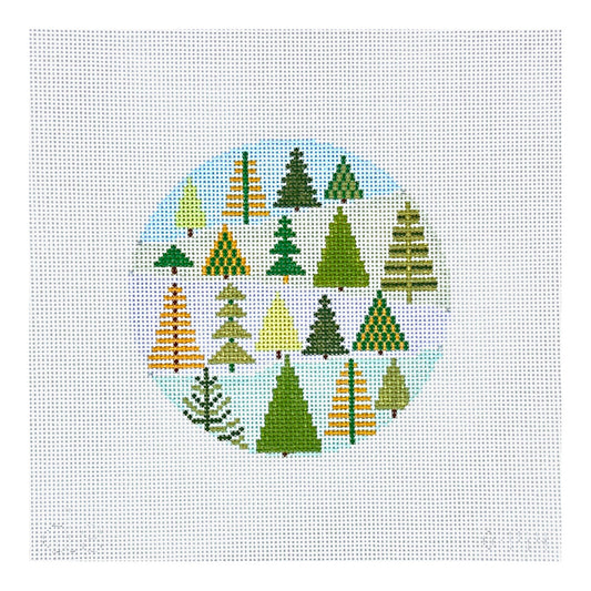 Doolittle Stitchery Winter Trees Round Needlepoint Canvas