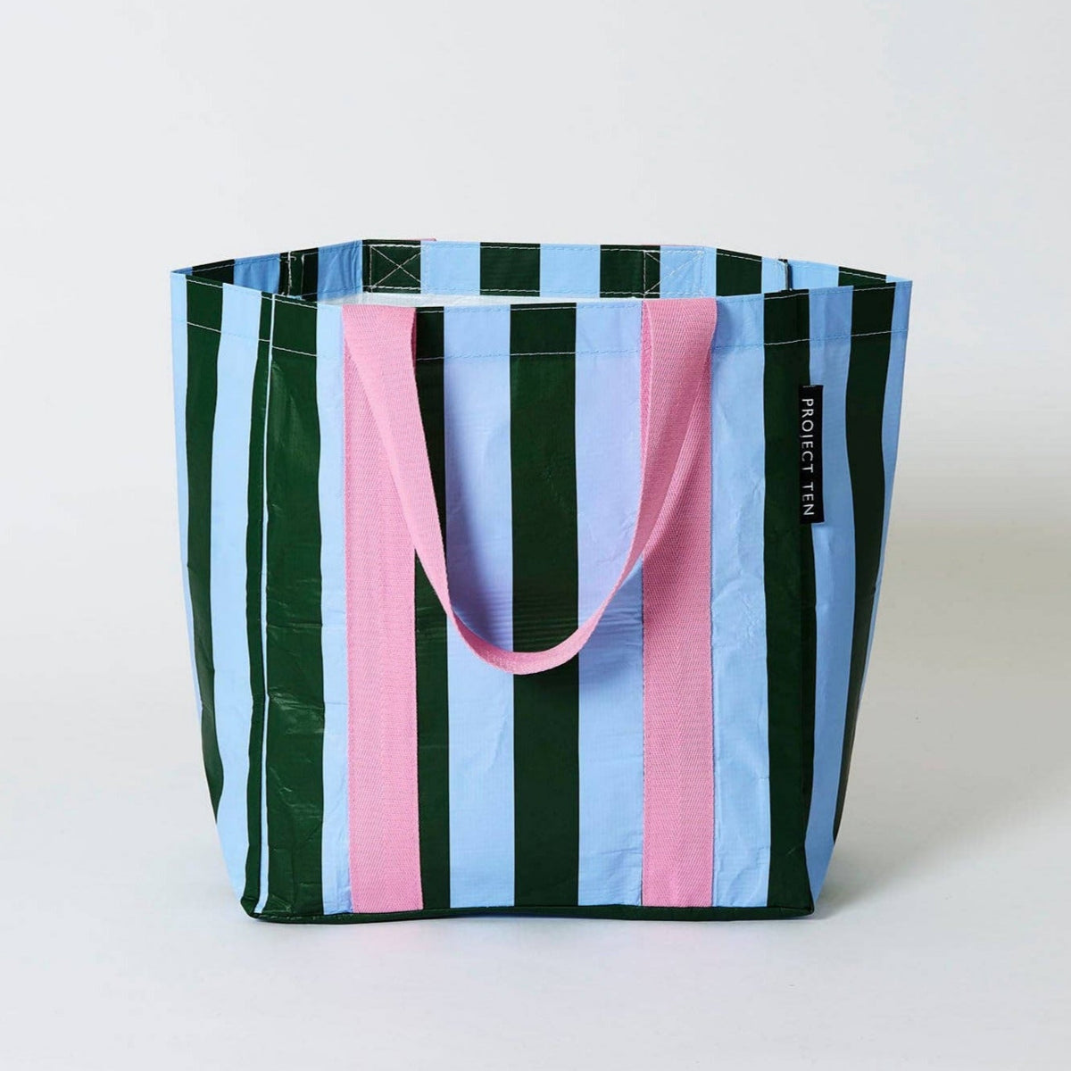 Project Ten Green Blue Stripe Shopper Tote Bag