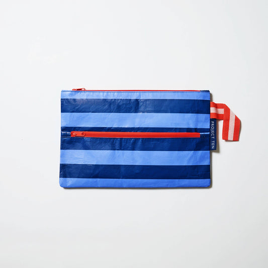 Project Ten Double Zip Project Bag – Blue Stripe