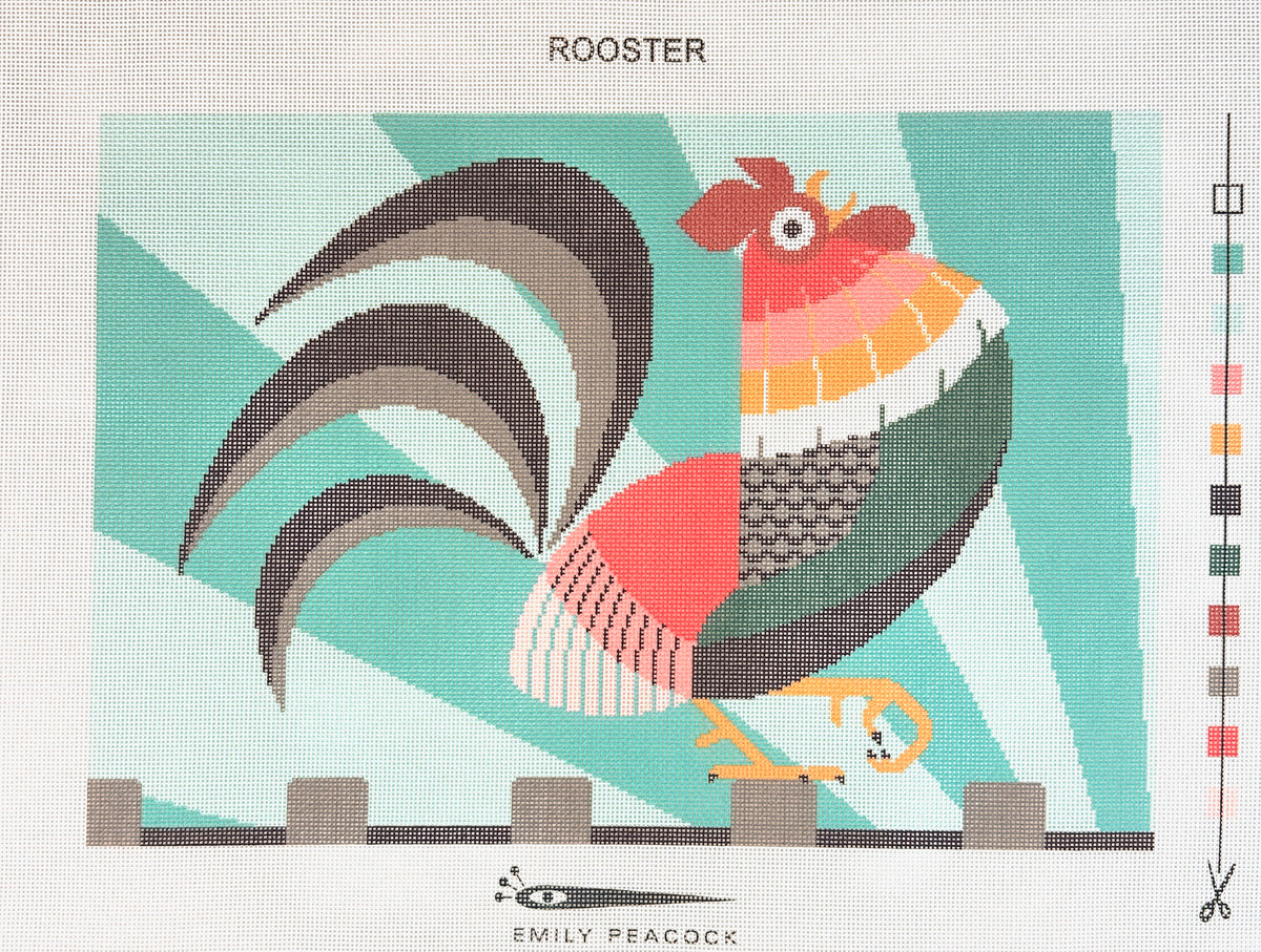 Emily Peacock Rooster Needlepoint Canvas - 14M