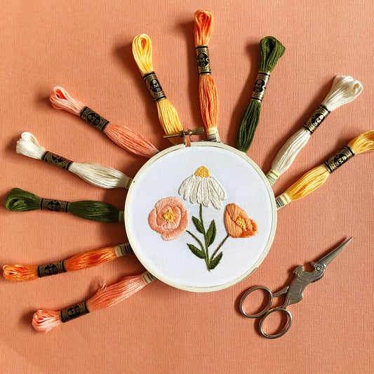 M Creative J Flower Trio Floral Embroidery Kit for Beginners