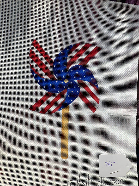 Kate Dickerson Needlepoint Collections Mini Patriotic Pinwheel Red White and Blue with Tans Needlepoint Canvas