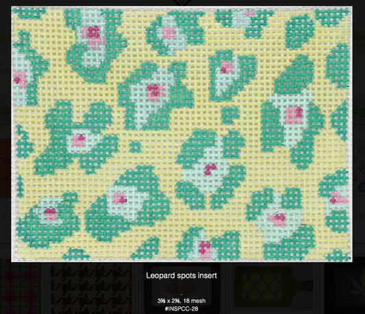 Kate Dickerson Needlepoint Collections Insert Leopard Spots Turquoise and Fuchsia on Key Lime Needlepoint Canvas