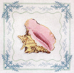 Barbara Russell Conch with Seaweed Border Needlepoint Canvas