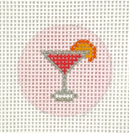 Kate Dickerson Needlepoint Collections Insert - Cosmo - on Blush Pink Needlepoint Canvas - 1 Round