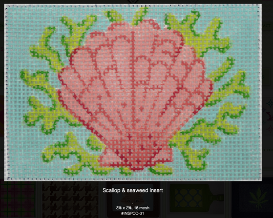 Kate Dickerson Needlepoint Collections Insert Scallop and Seaweed on Soft Caribbean Needlepoint Canvas