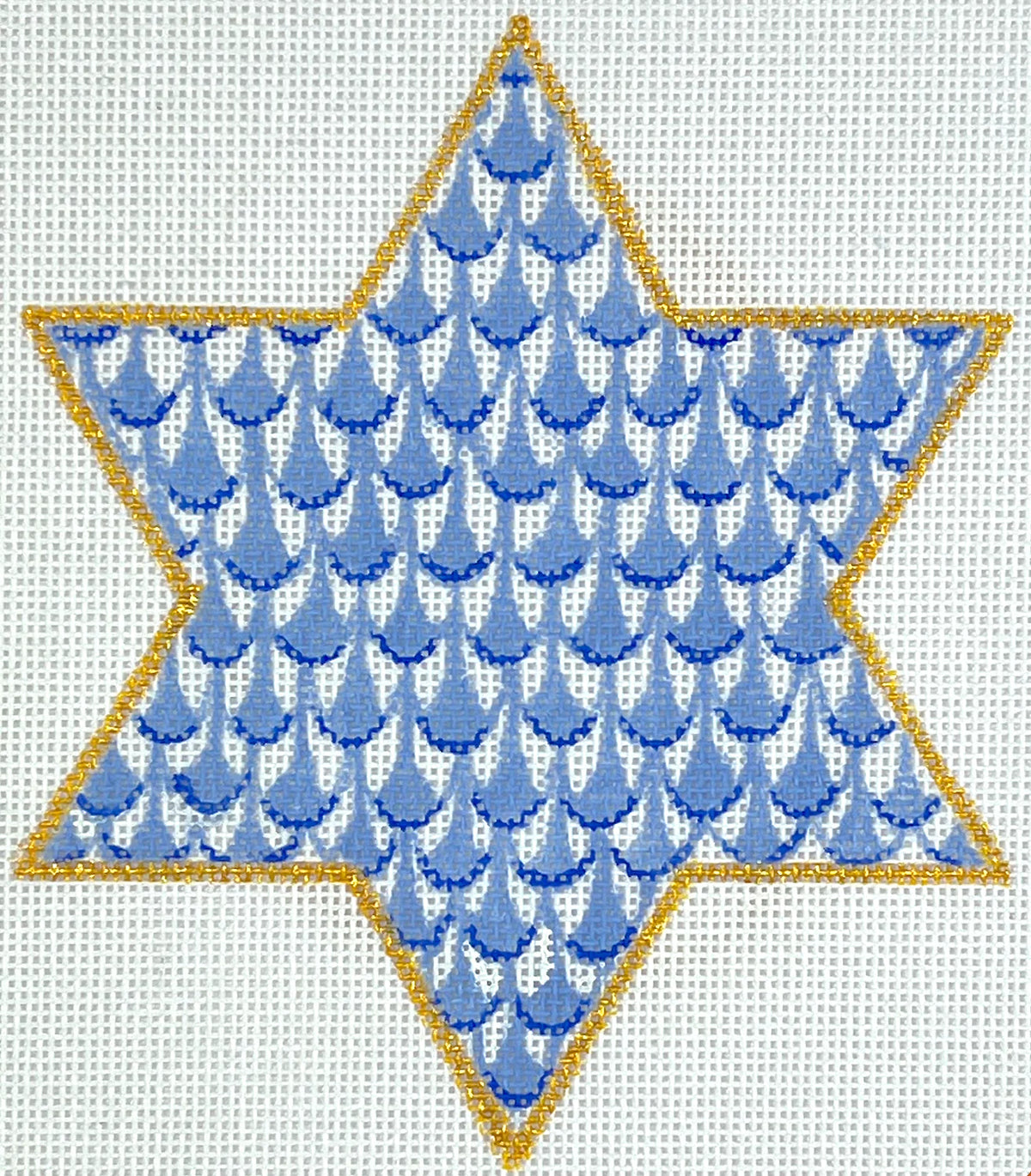 Kate Dickerson Needlepoint Collections Fishnet Mini - Star of David - Blues & Gold Needlepoint Canvas