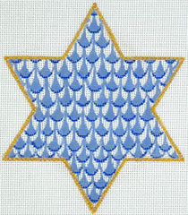 Kate Dickerson Needlepoint Collections Fishnet Mini - Star of David - Blues & Gold Needlepoint Canvas