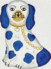 Kate Dickerson Needlepoint Collections Mini Staffordshire Dog - White & Blue with Gold Chain & Heart Tag