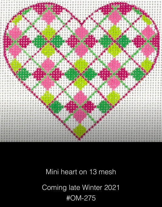 Kate Dickerson Needlepoint Collections Mini Heart Argyle Pinks and Greens Needlepoint Canvas