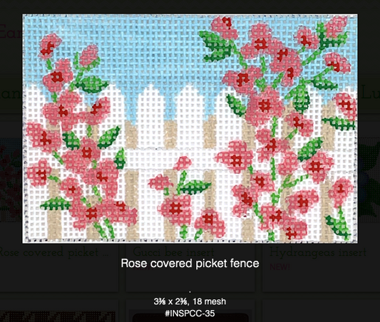 Kate Dickerson Needlepoint Collections Insert Rose Covered Picket Fence Needlepoint Canvas