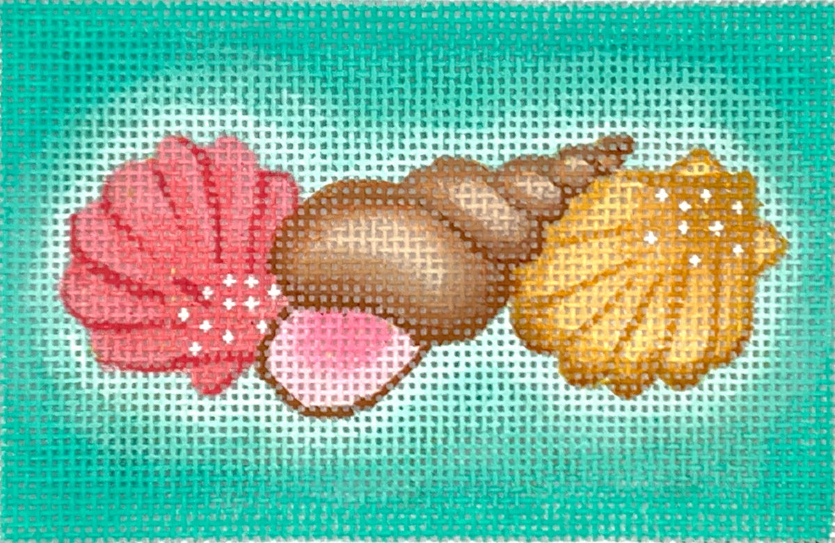 Kate Dickerson Needlepoint Collections Passport Cover Insert - Mixed Shells on Caribbean Needlepoint Canvas