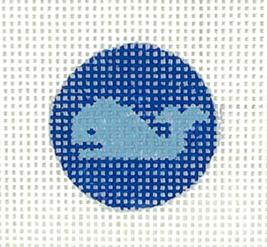 Kate Dickerson Needlepoint Collections Planet Earth Key Ring Insert Light Blue Whale on Royal Blue Needlepoint Canvas