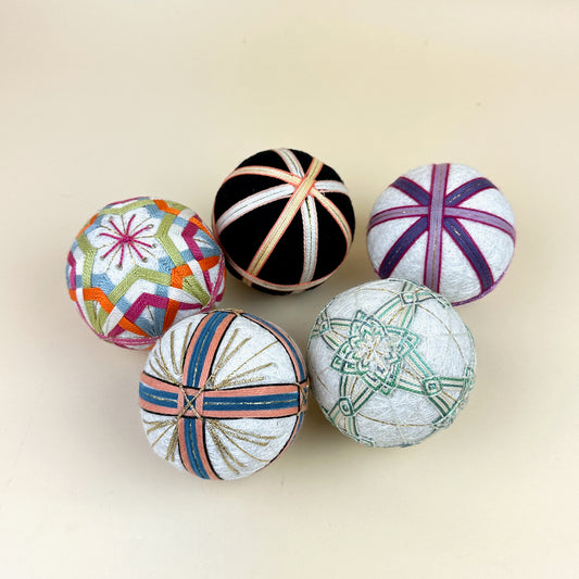 Finished Temari Balls - Set of 5 - Black and White