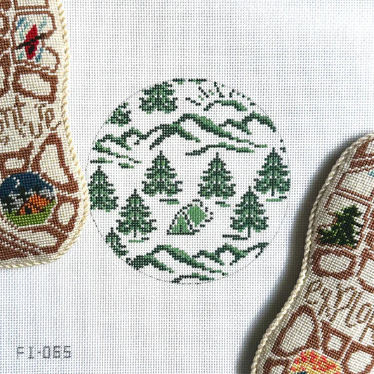 Fire and Iris Camp Round Needlepoint Canvas