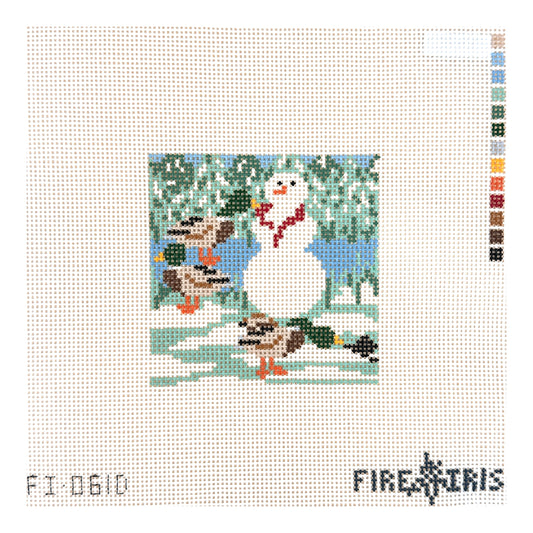 Fire and Iris Duck Duck Snowman Needlepoint Canvas