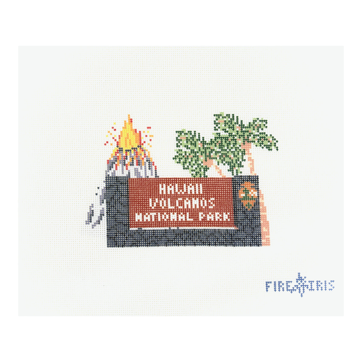Fire and Iris Hawaii Volcanoes Sign Needlepoint Canvas