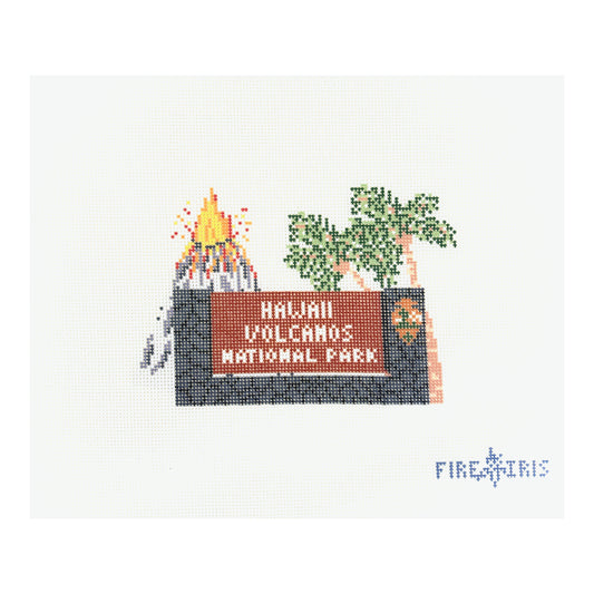 Fire and Iris Hawaii Volcanoes Sign Needlepoint Canvas