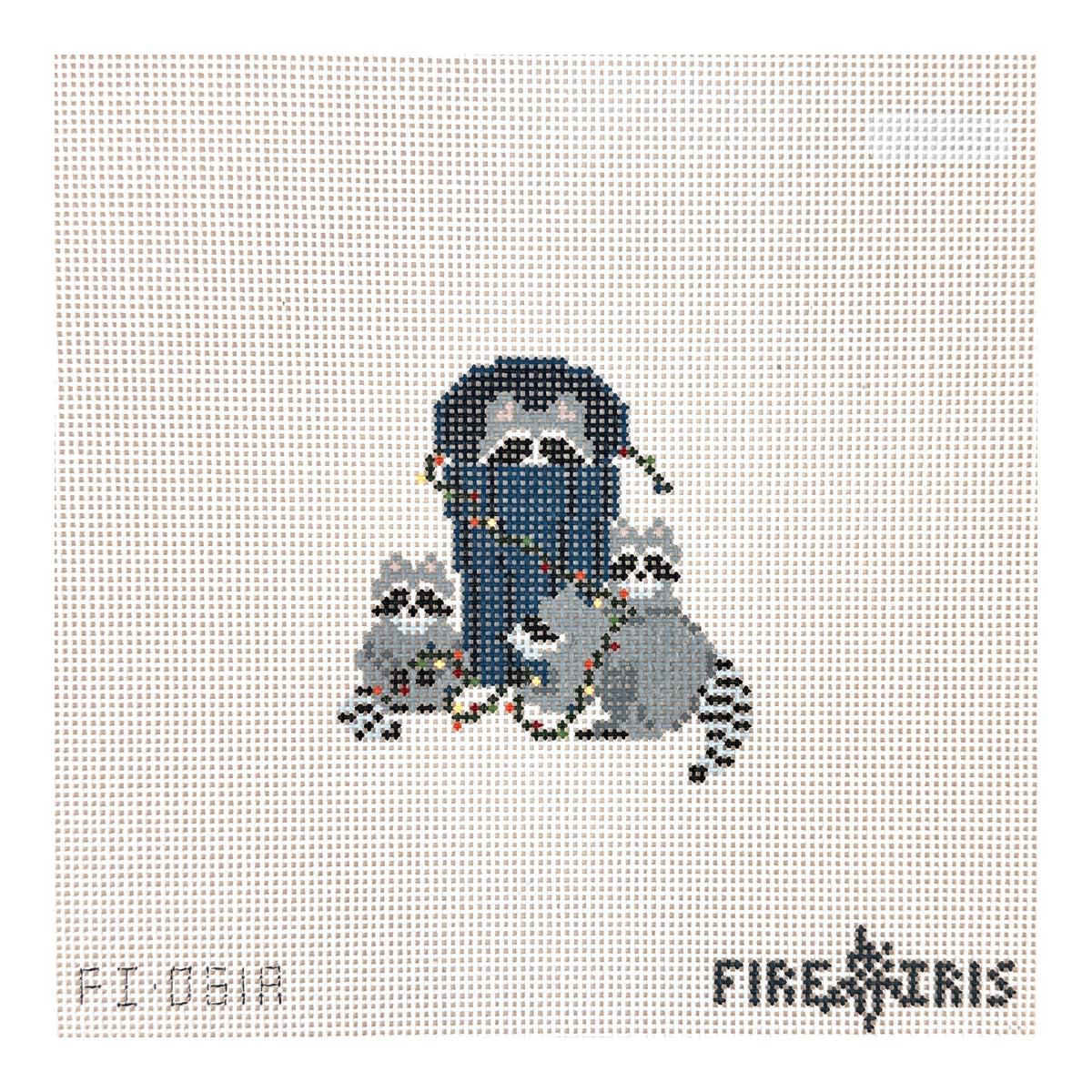Fire and Iris Rocky Racoon's Holiday Party Needlepoint Canvas