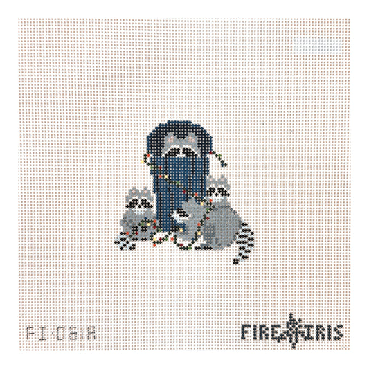 Fire and Iris Rocky Racoon's Holiday Party Needlepoint Canvas
