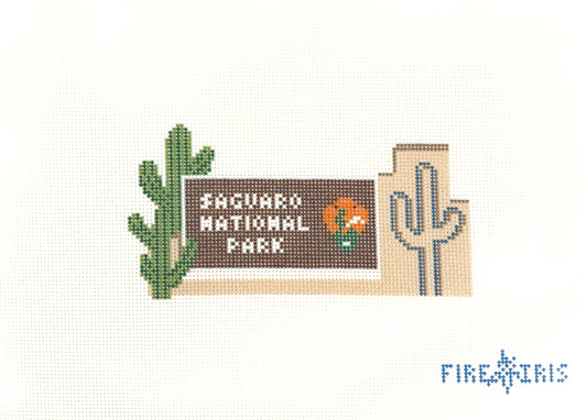 Fire and Iris Saguaro Sign Needlepoint Canvas