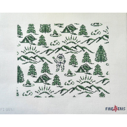 Fire and Iris Sasquatch Toile Needlepoint Canvas