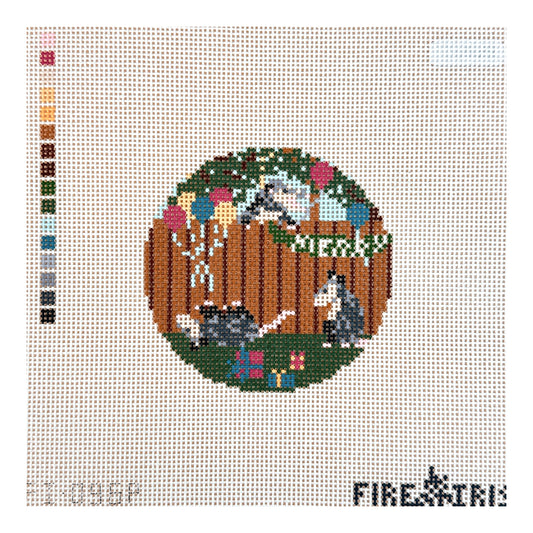 Fire and Iris Surprise Possum Party Needlepoint Canvas