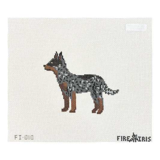 Fire and Iris The Cali Cattle Dog - Blue Heeler Needlepoint Canvas