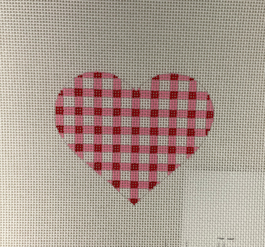 Kate Dickerson Needlepoint Collections Mini Heart Gingham Bright Pink and Red Needlepoint Canvas