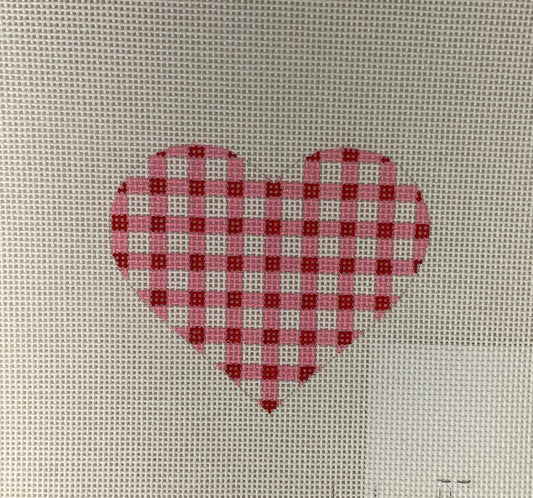 Kate Dickerson Needlepoint Collections Mini Heart Gingham Bright Pink and Red Needlepoint Canvas