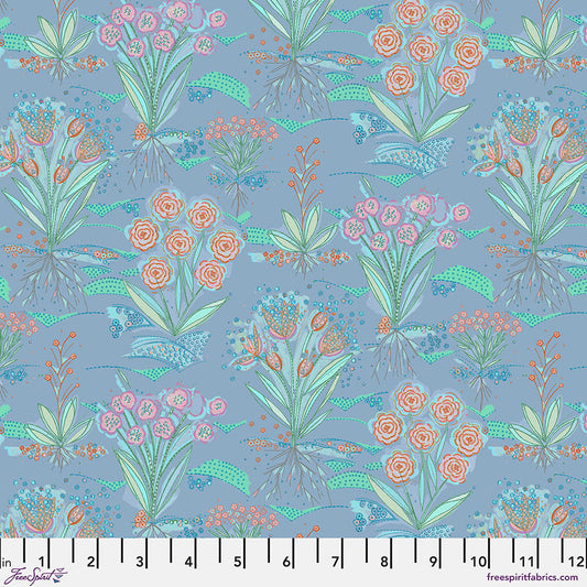 Helen Prior Flourish & Bloom Garden Cotton Fabric - Periwinkle
