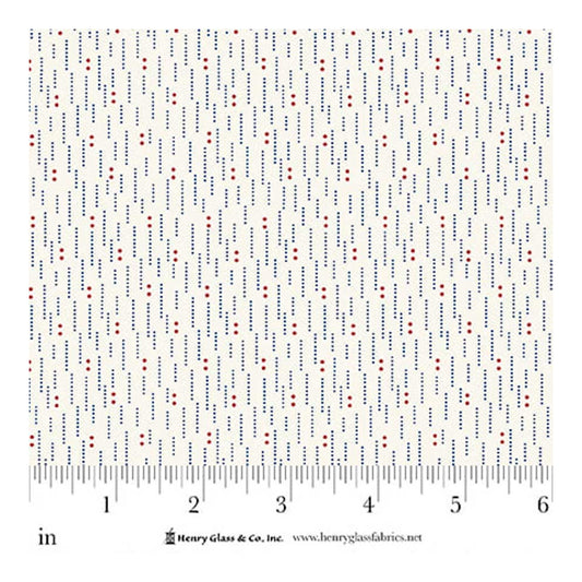 Henry Glass Stacy West Seasonal Shirtings Dotted Lines Cotton in Blue/Red