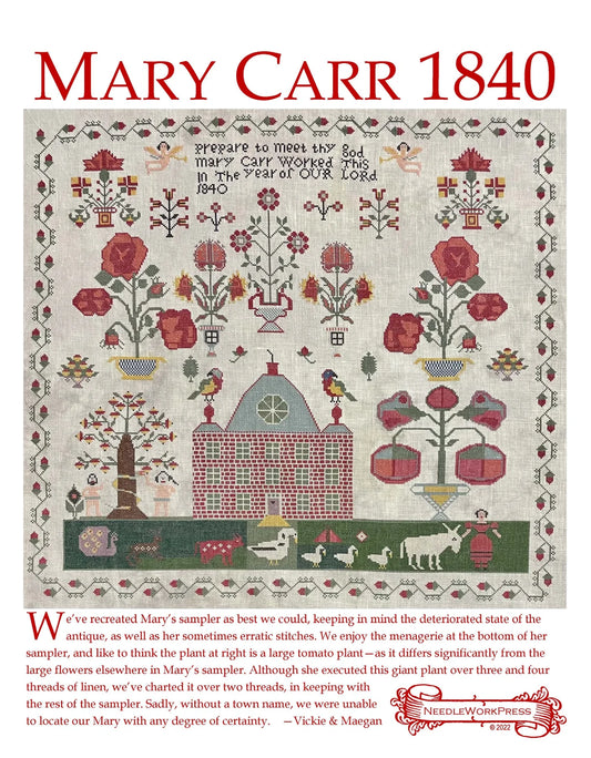 NeedleWork Press Mary Carr 1840 Cross Stitch Pattern