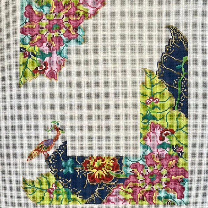 The Gingham Stitchery Kate Woodward Tobacco Leaf Frame Needlepoint Canvas