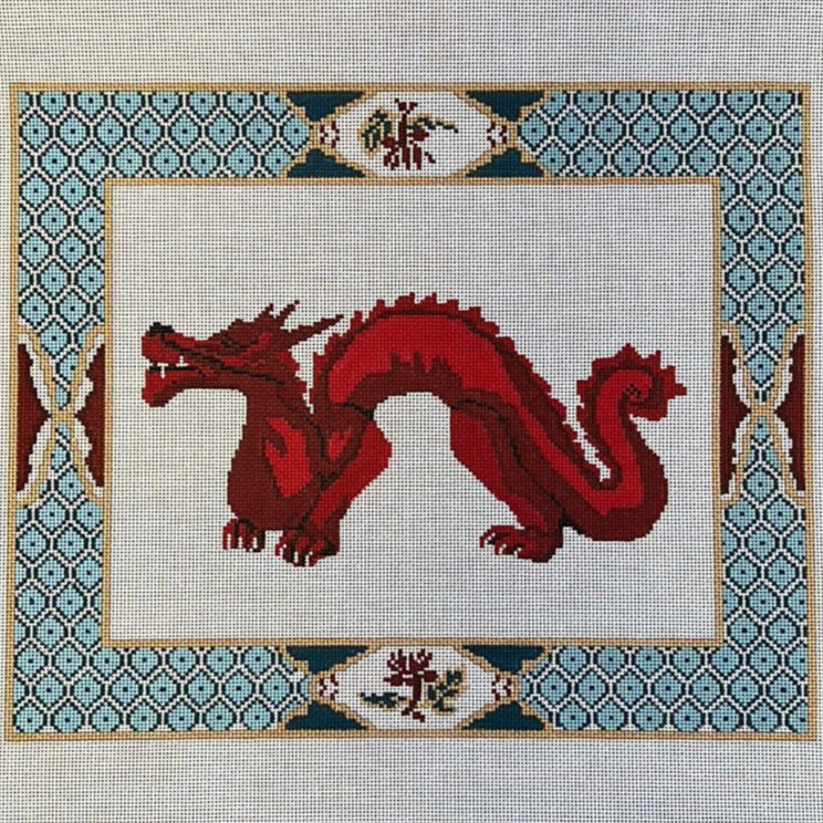 The Gingham Stitchery Amelia Bond Designs Fish Scale Red Dragon Pillow Needlepoint Canvas