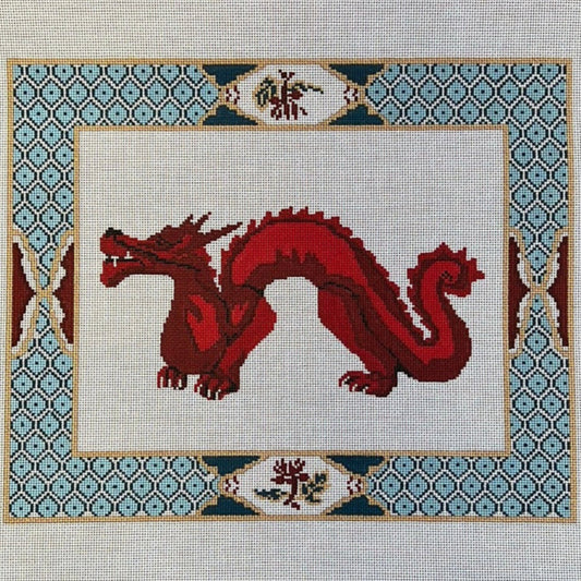 The Gingham Stitchery Amelia Bond Designs Fish Scale Red Dragon Pillow Needlepoint Canvas