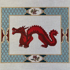 The Gingham Stitchery Amelia Bond Designs Fish Scale Red Dragon Pillow Needlepoint Canvas