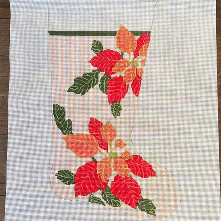 The Gingham Stitchery Kate Woodward Poinsettia Stocking Needlepoint Canvas