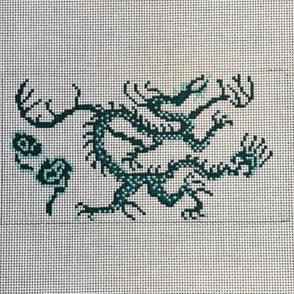 The Gingham Stitchery Amelia Bond Designs Chinoiserie Dragon Green Needlepoint Canvas