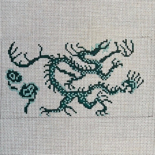The Gingham Stitchery Amelia Bond Designs Chinoiserie Dragon Green Needlepoint Canvas