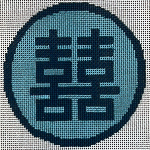 The Gingham Stitchery Amelia Bond Designs Double Happiness Round Needlepoint Canvas