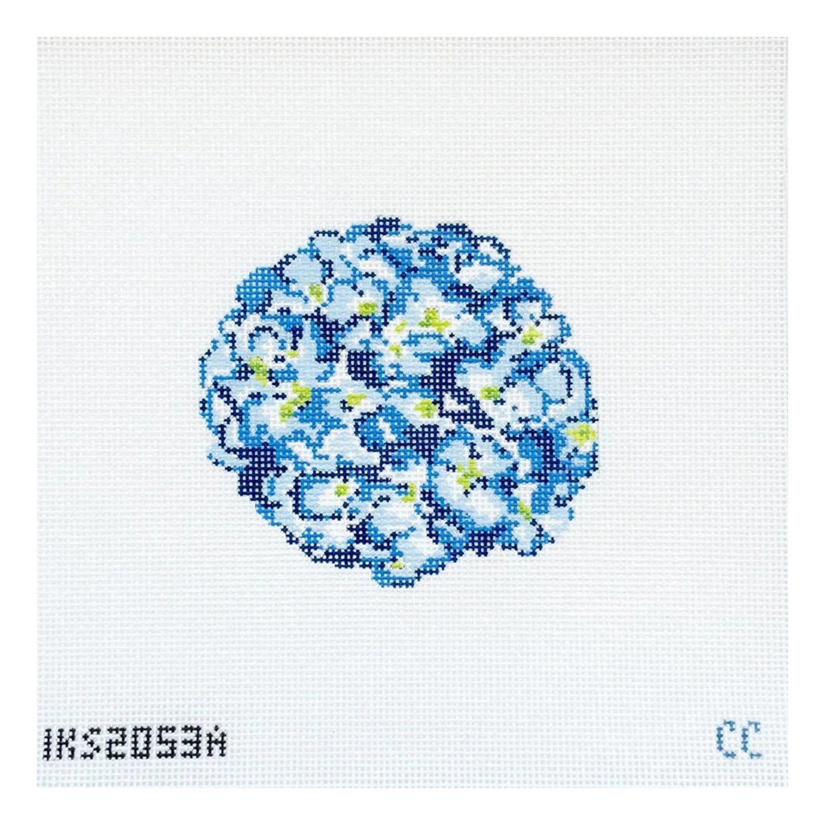 Initial K Studio Catherine Cartie Calligraphy Blue Hydrangea Ornament Needlepoint Canvas