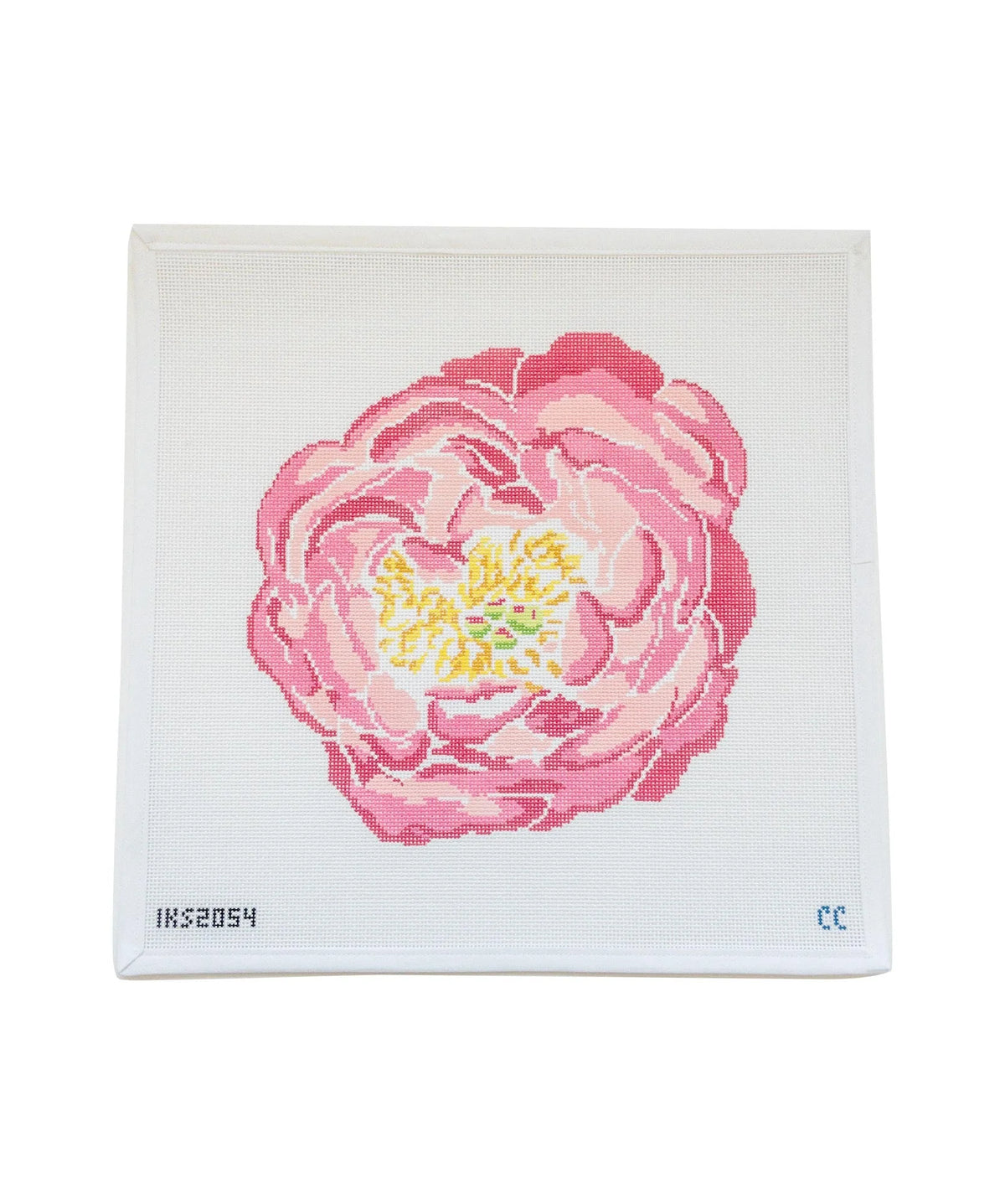 Initial K Studio Catherine Cartie Calligraphy Large Pink Peony Needlepoint Canvas